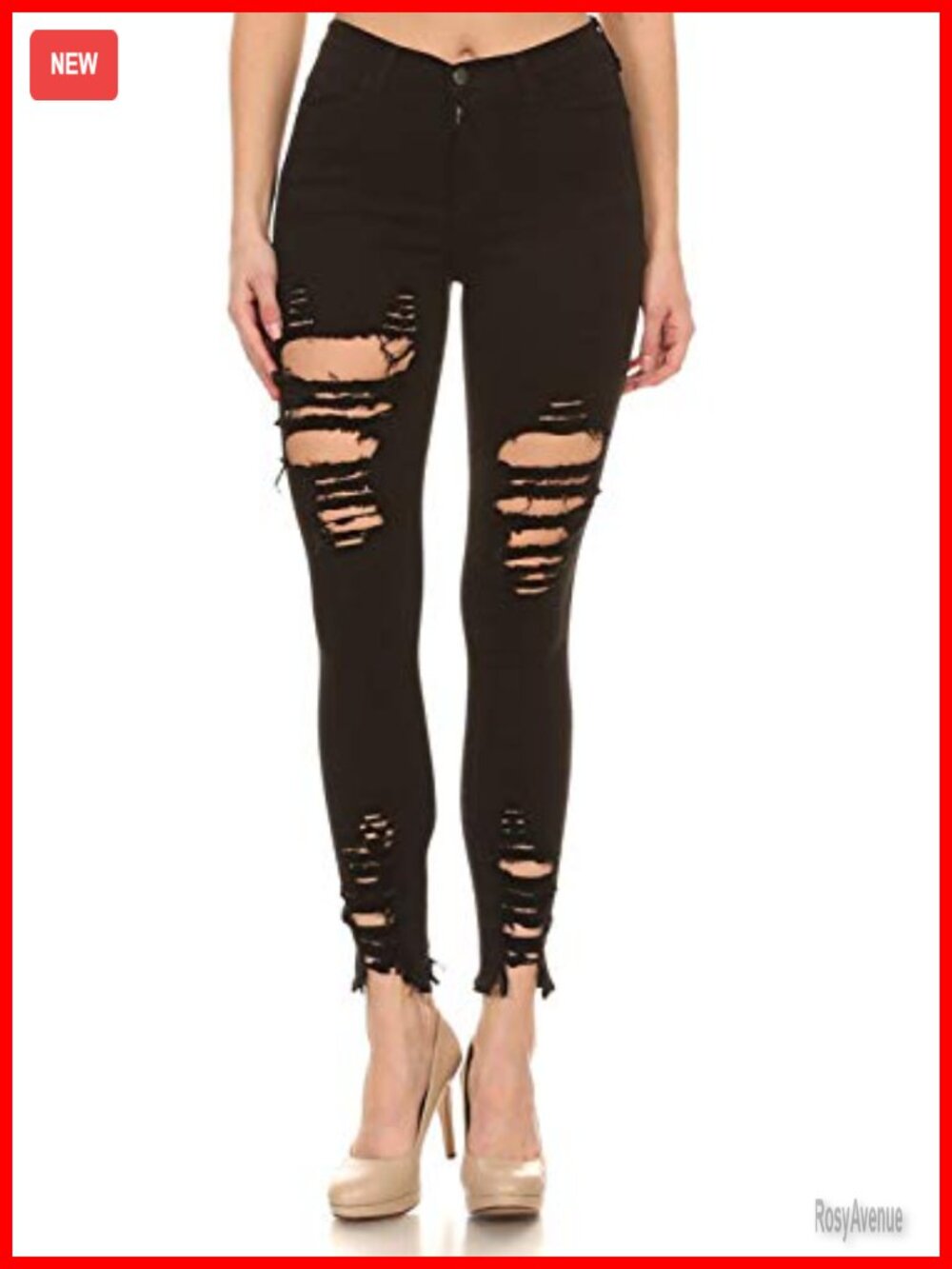 Women's High Waisted Distressed Skinny Jeans Frayed Hem Stretch Denim Pants